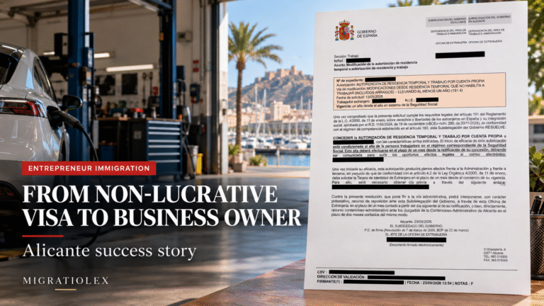 non lucrative visa to self employment spain approval alicante